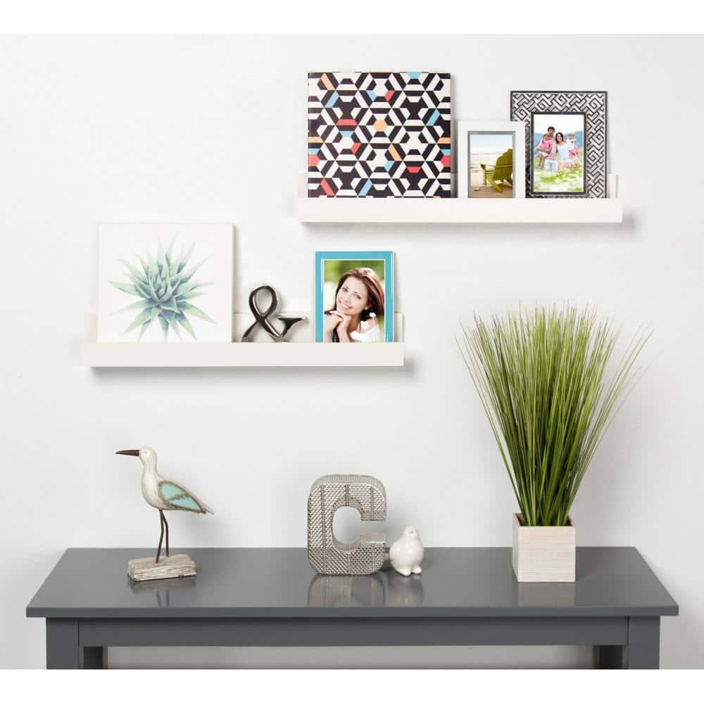 Kate and Laurel Rectangle Floating Shelves, 25.21" x 5.81", White