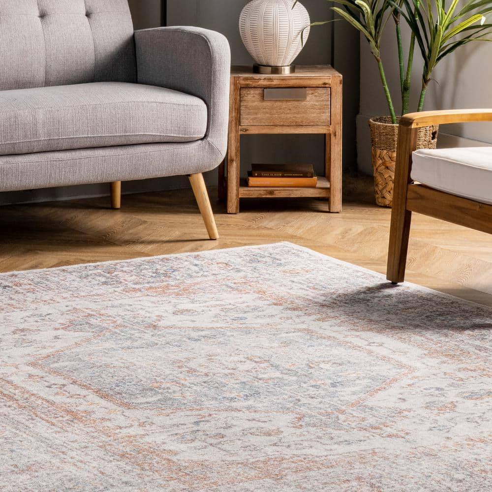 Nuloom 8x10 Machine Washable Rain Haven Vintage Medallion Indoor Area Rug, Light Grey Non-Slip Backing, Stain Resistant,  BedroomLiving Room, Kitchen