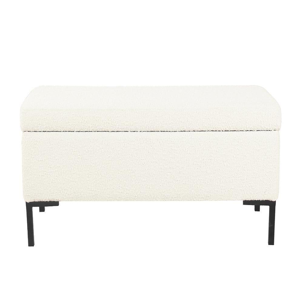 Medium Storage Bench with Metal Legs Cream Boucle - HomePop: Upholstered Rectangle for Modern Decor, Seats 2