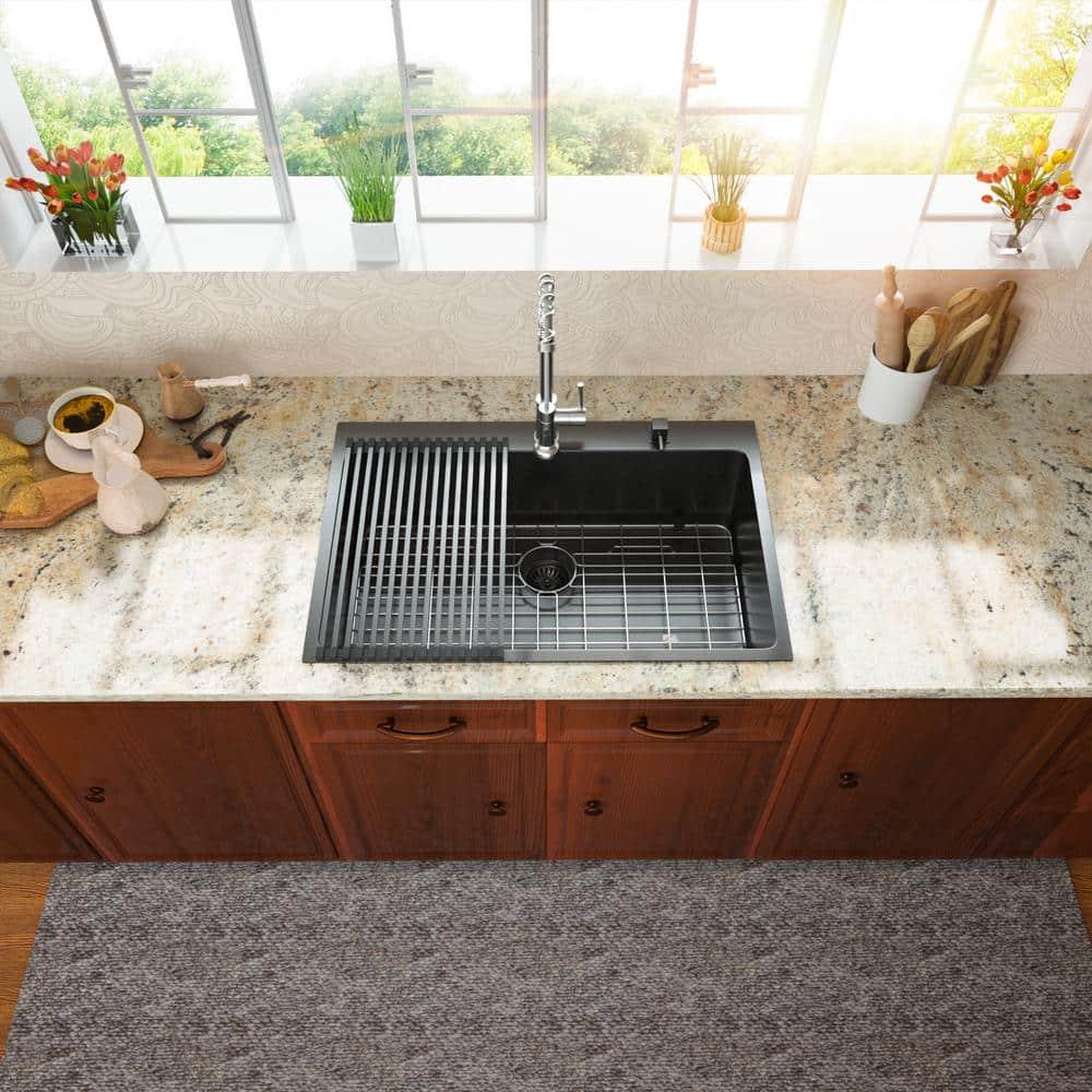 33" L x 22" W Drop-in Double Bowl 60/40 Sink 16 Gauge Stainless Steel Kitchen Sink Topmount Sink