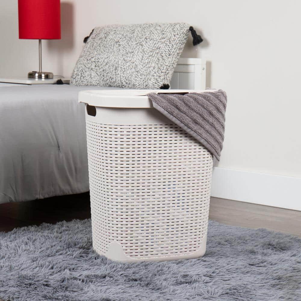 Mind Reader Mind Reader 50L Slim Laundry Hamper, Clothes Basket, Lid, Wicker Design, Plastic