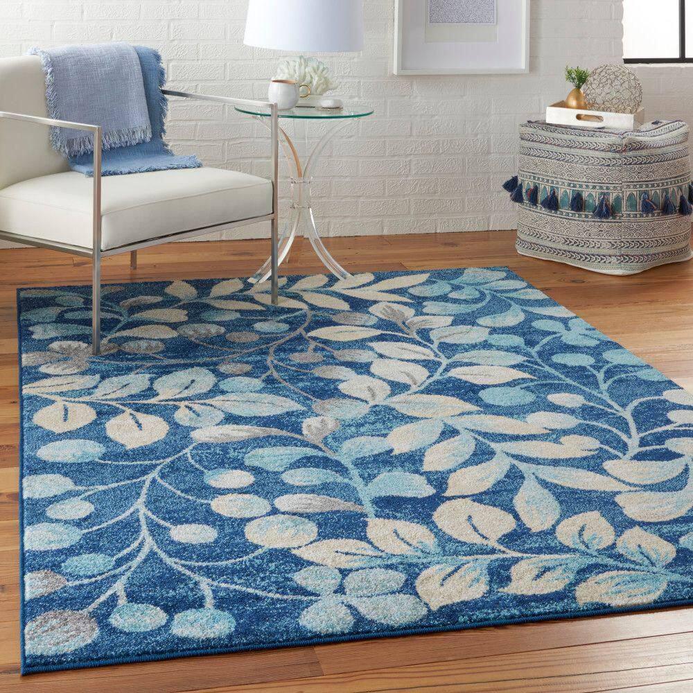 Nourison Tranquil 5'3" X 7'3" (5' x 7') Navy Indoor Area Rug Contemporary Botanical Vine and Bloom by Nourison