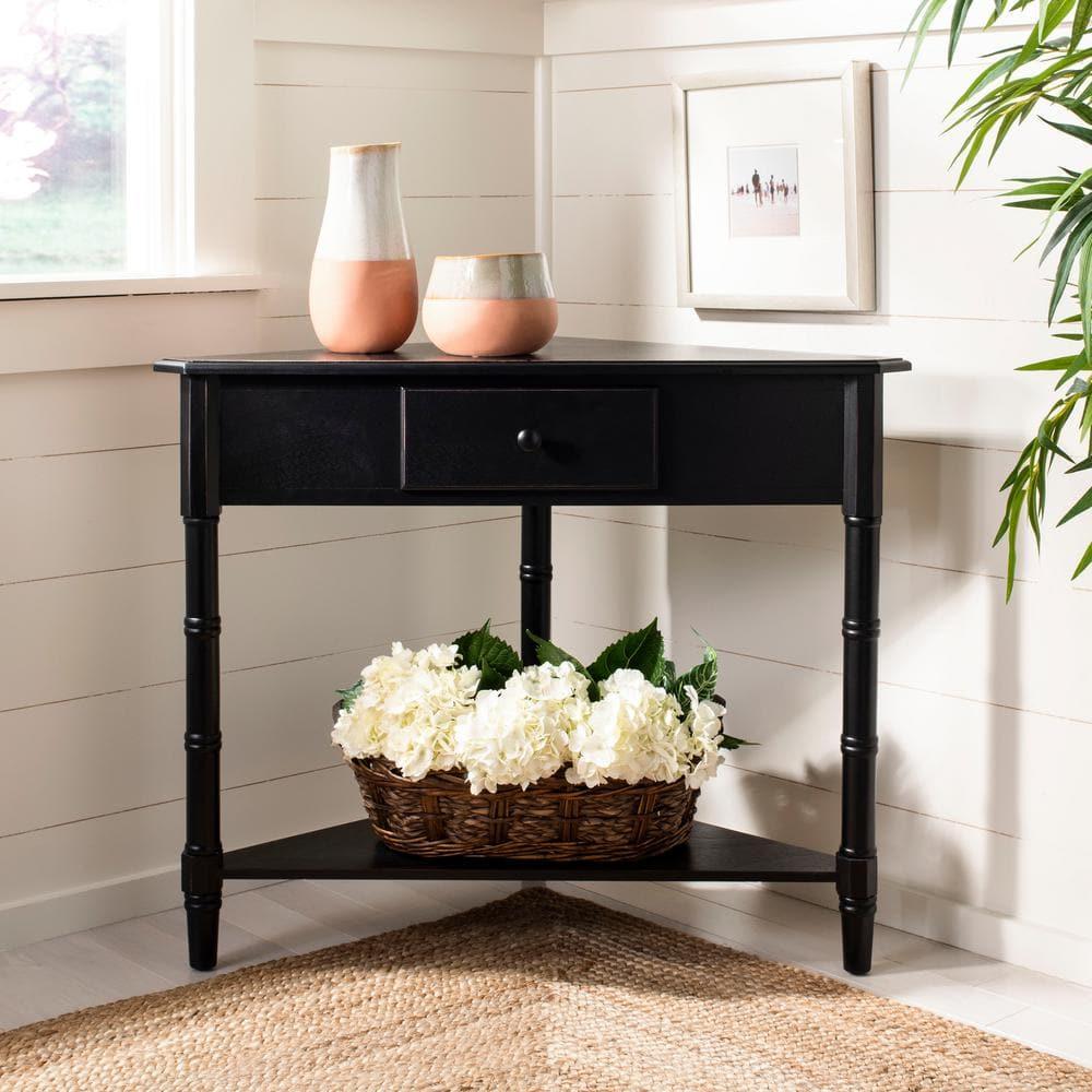 Gomez Corner Console Table - Distressed Black - Safavieh