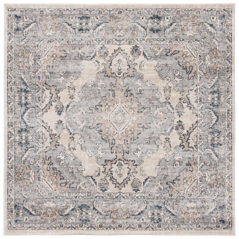 SAFAVIEH Oregon Ethelinda Floral Bordered Area Rug, Beige/Grey, 8' x 8' Square