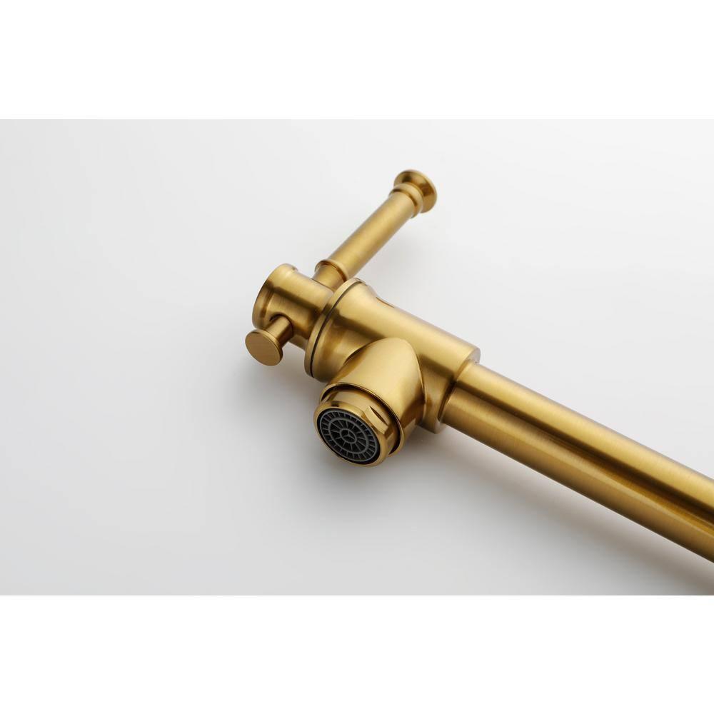 Brushed Gold Brass Wall-Mount Pot Filler Faucet with Swing Arm