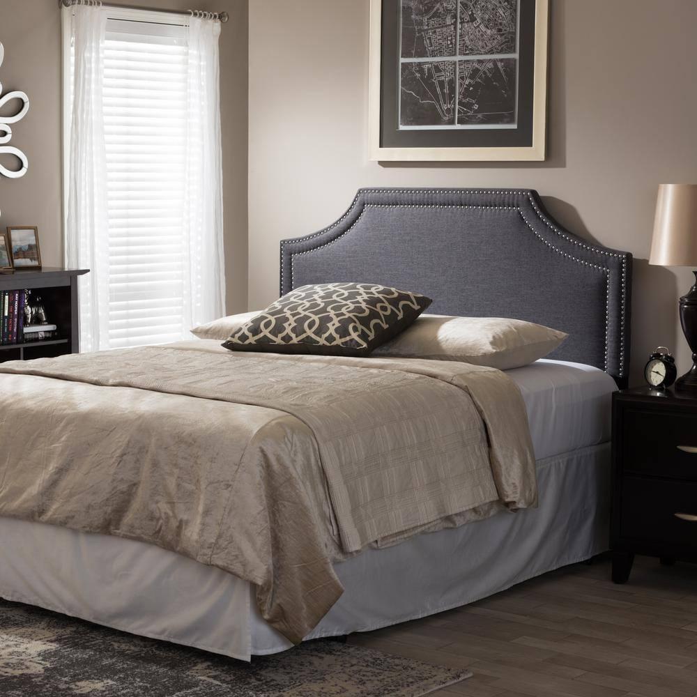 Queen Avignon Modern Fabric Upholstered Headboard Dark Gray - Baxton Studio: Chic Metallic Trim, Rubberwood Frame, Adjustable Height
