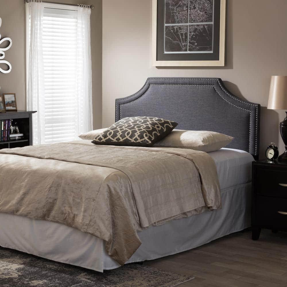 Queen Avignon Modern Fabric Upholstered Headboard Dark Gray - Baxton Studio: Chic Metallic Trim, Rubberwood Frame, Adjustable Height