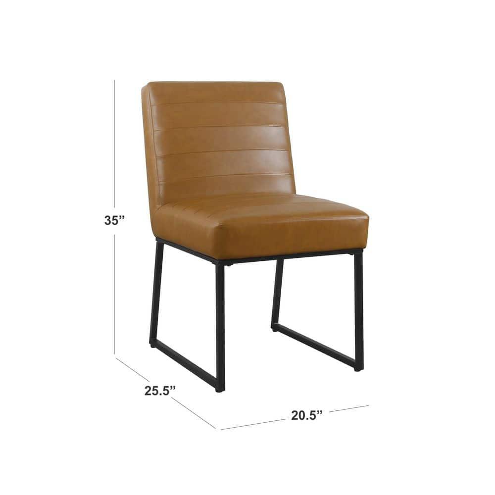 Channeled Metal Dining Chair Carmel Faux Leather - HomePop: Modern Upholstered, Spot Clean, 250lb Capacity