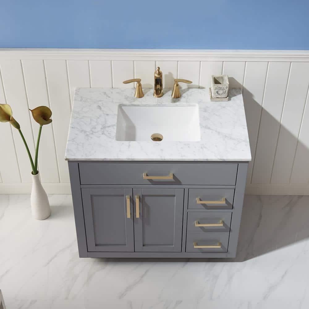 Ivy 36" Marble Countertop Single Vanity w/o Mirror Gray