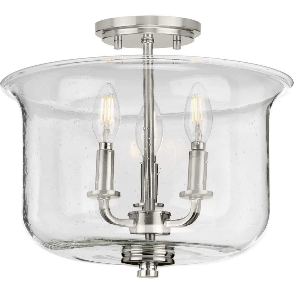 Progress Lighting Winslett 3-Light Semi-Flush Mount, Brushed Nickel, Seeded Glass Shade