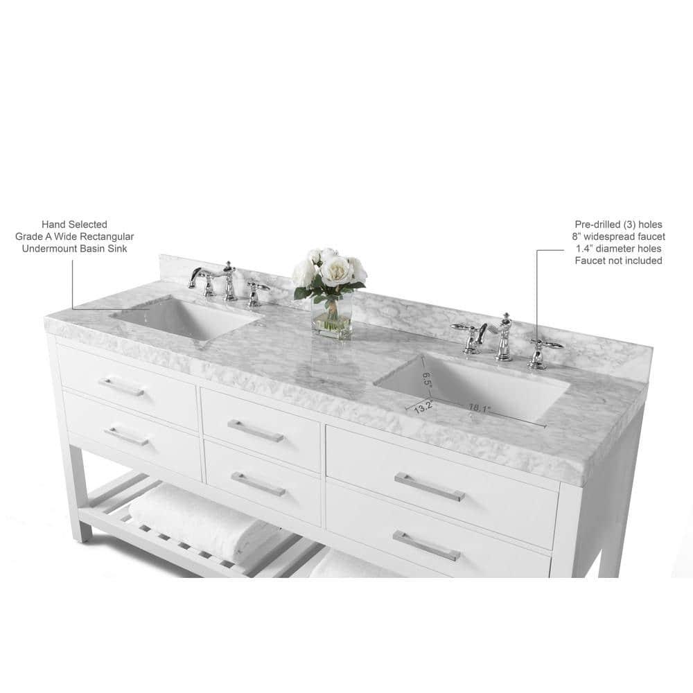 Elizabeth 72'' White Double Vanity with Carrara Marble Top