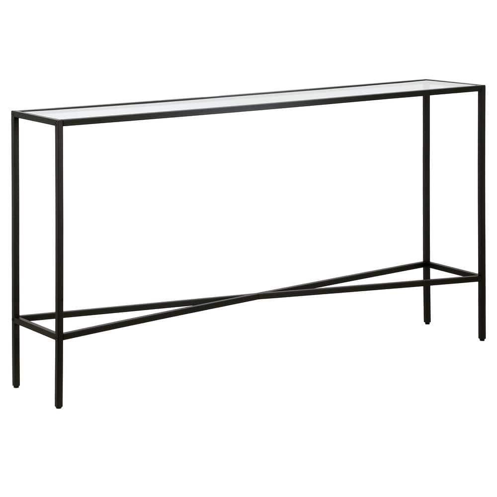 55" Black Bronze Console Table with Glass Tabletop - Henn&Hart
