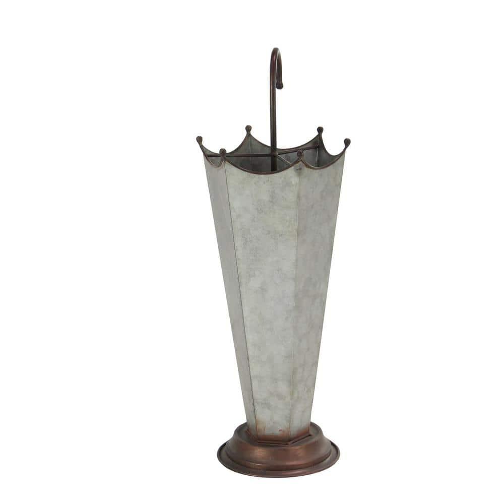DecMode Gray Metal Galvanized Umbrella Stand with Copper Base and Handle