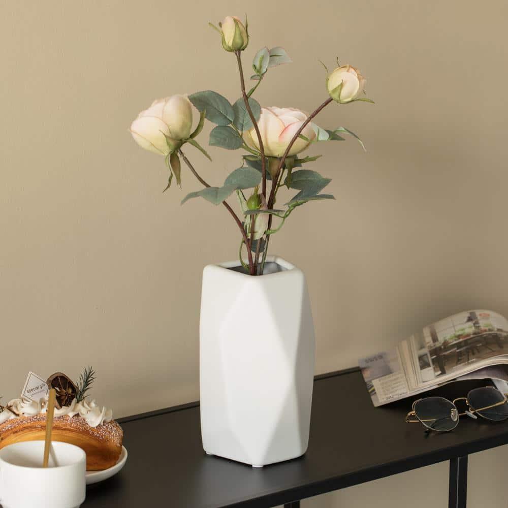 Uniquewise 8" H Decorative Ceramic Multi Paned Vase, Modern Style Centerpiece Table Vase White, Medium