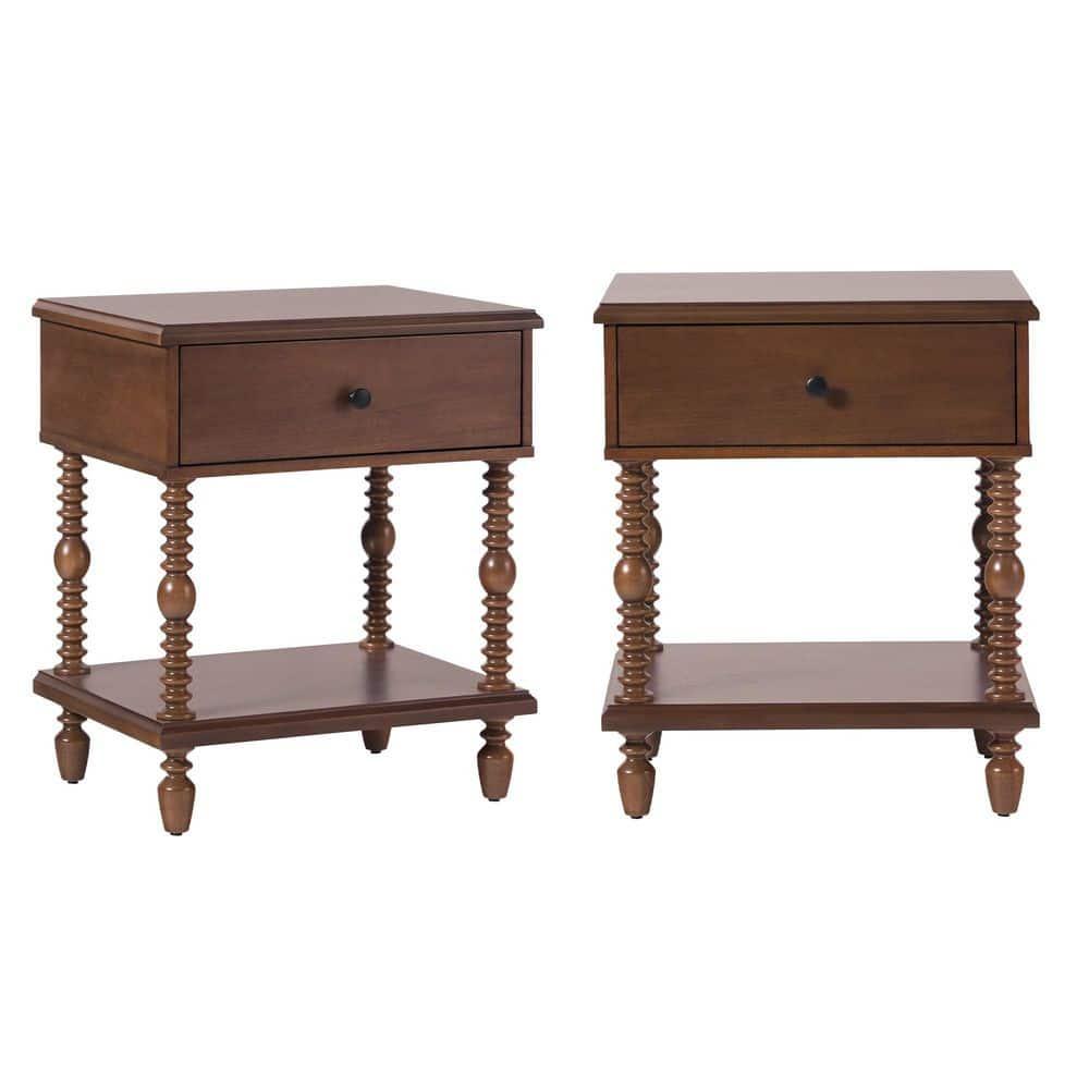 Vivienne Easy Assembly Solid Wood Spindle 1-Drawer Nightstand (Set of 2)