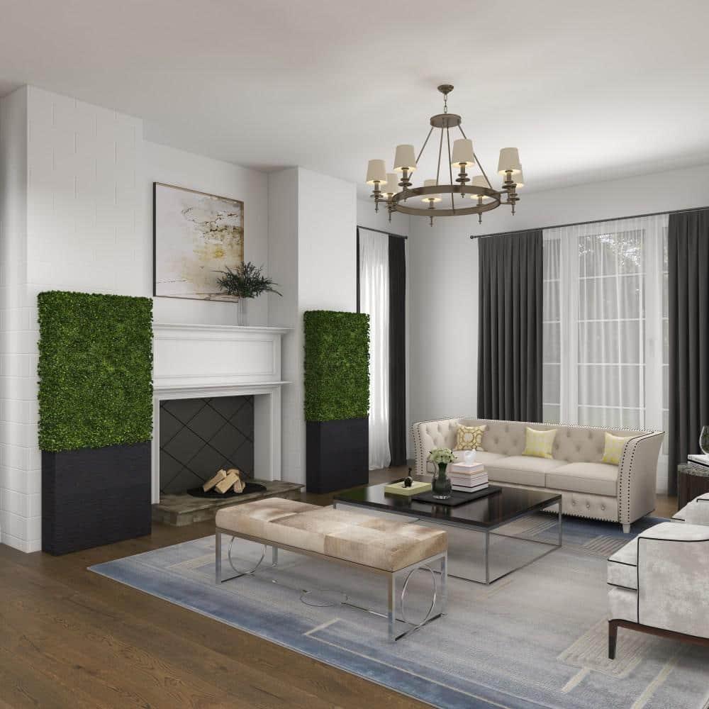 DecMode 66" Tall Boxwood Hedge Artificial Topiary in Realistic Leaves and Black Cement Planter Box