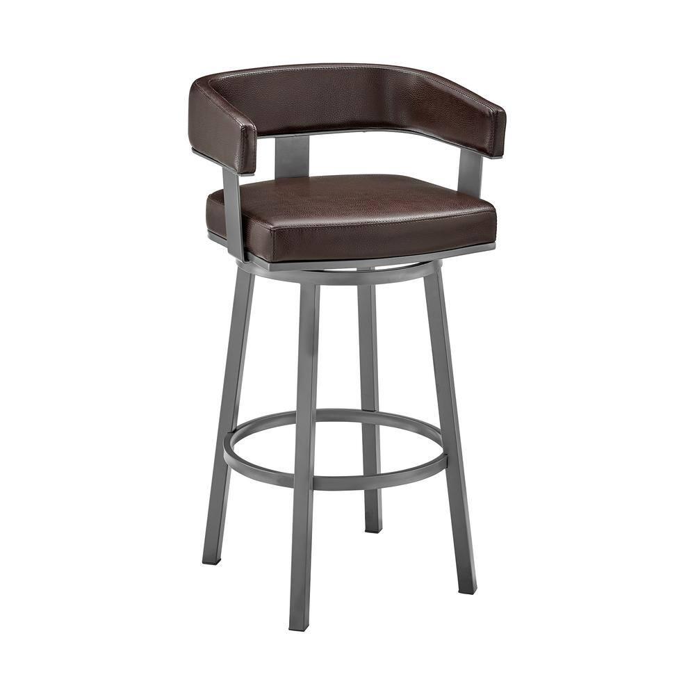 Armen Living Lorin30" Bar Height Swivel Bar Stool in Java Finish and Chocolate Faux Leather