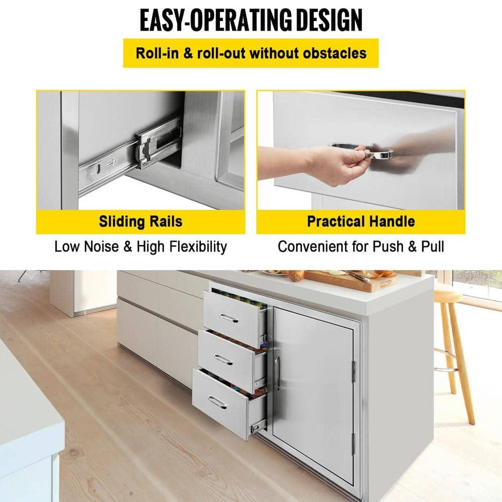Outdoor Kitchen Drawers Stainless Steel BBQ Access Drawers with Handle 38.1 in. W x 22.6 in. H x 20.8 in. D