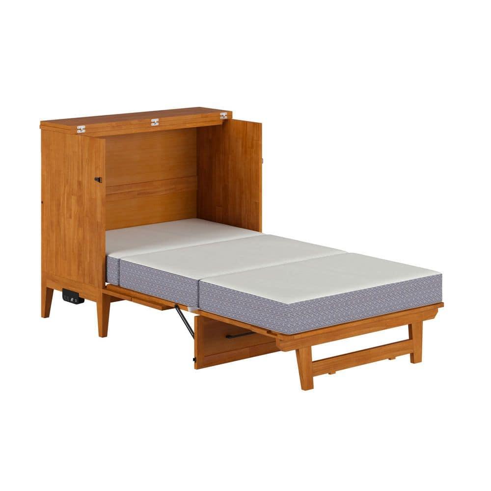AFI Santa Fe Twin Wood Murphy Bed Chest with Mattress and Built-in Charger, Light Toffee