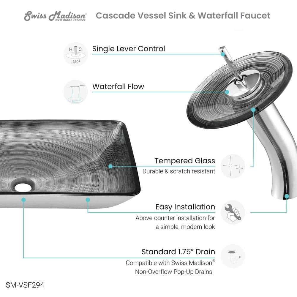 Cascade Rectangular Glass Vessel Sink with Faucet