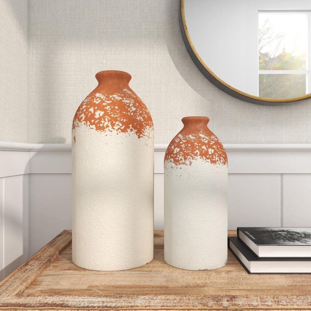 Novogratz Ceramic Decorative White Vase with Terracotta Detailing Set