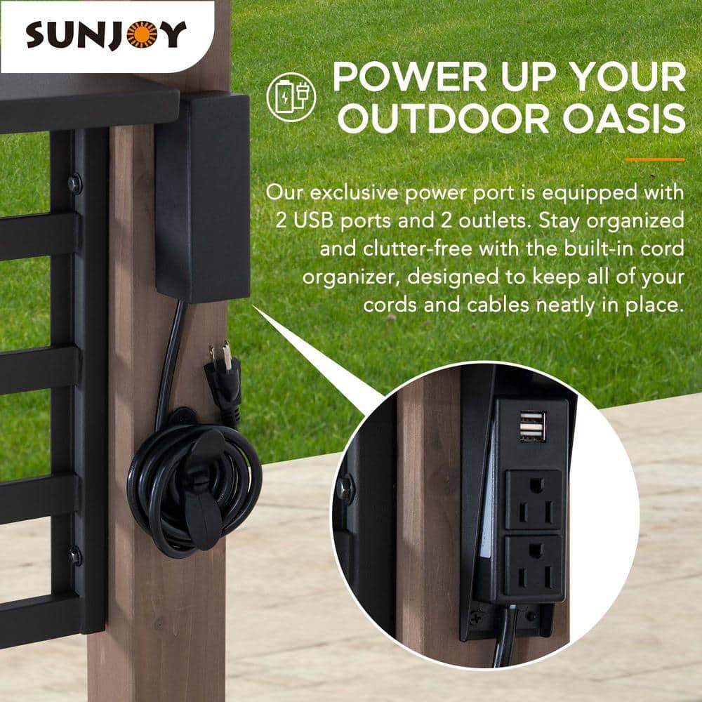 Sunjoy Sunjoy Wooden Grill Gazebo with AC Power Port, 8 x 12 ft. Steel Hardtop Outdoor Gazebo for Year-Round Grilling, Cedar Framed Gazebo with Built-in Electrical Outlets and Decorative Fence