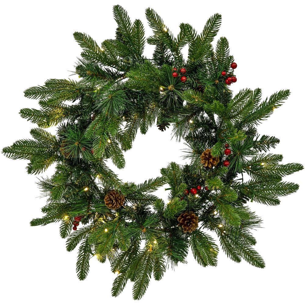 Sunnydaze 24" Diameter Indoor or Outdoor PVC Christmas Wreath with Pinecones and Berries - Traditional