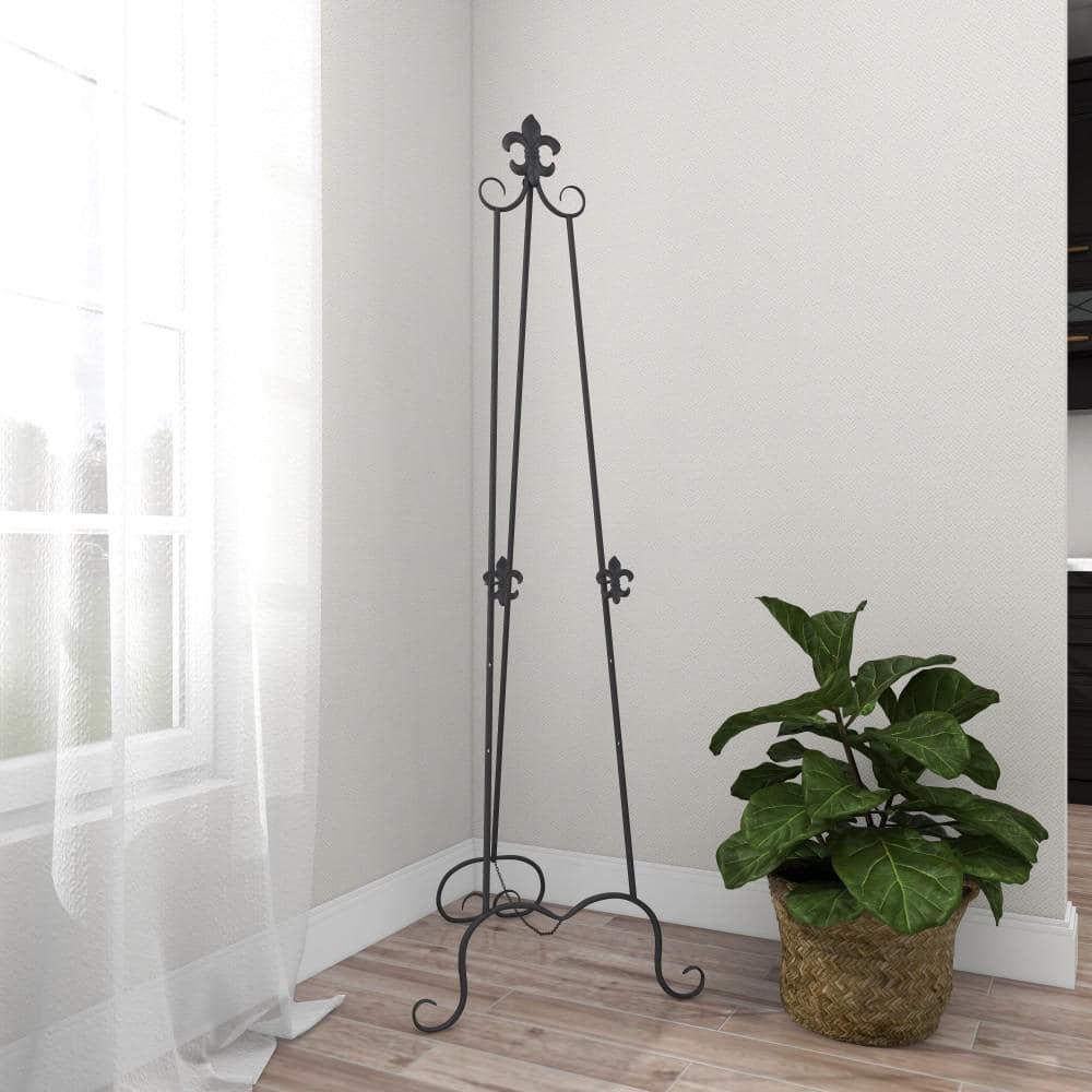 Black Iron Adjustable Floor Easel with Scroll Accents