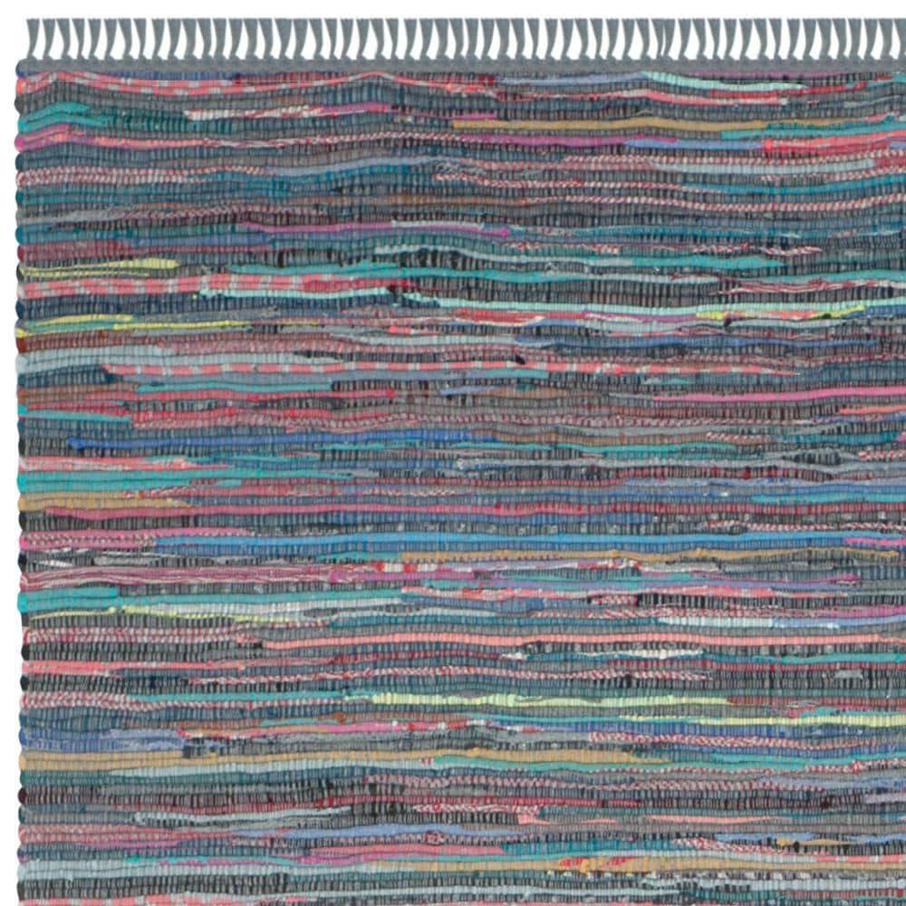 Rag Rug RAR121 Hand Woven Indoor Area Rug - 8'x10' - Aqua/Multi - Safavieh