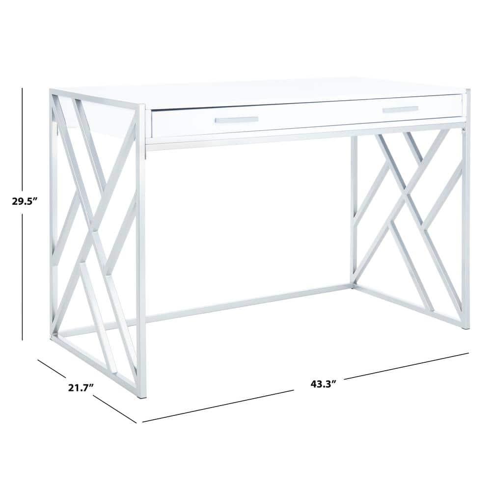 Elaine 1 Drawer Desk - White/Silver - Safavieh