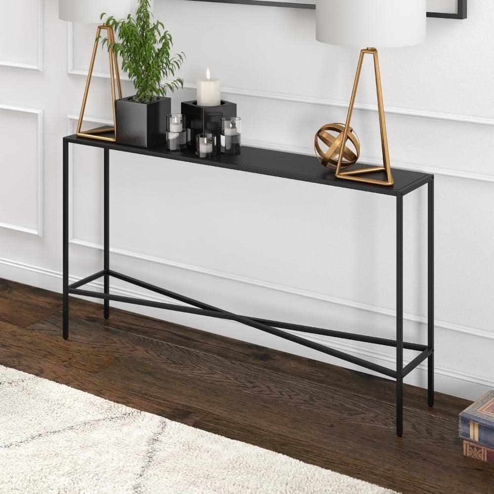 Evelyn&Zoe Henley 55" Wide Rectangular Console Table with Metal Top, Blackened Bronze
