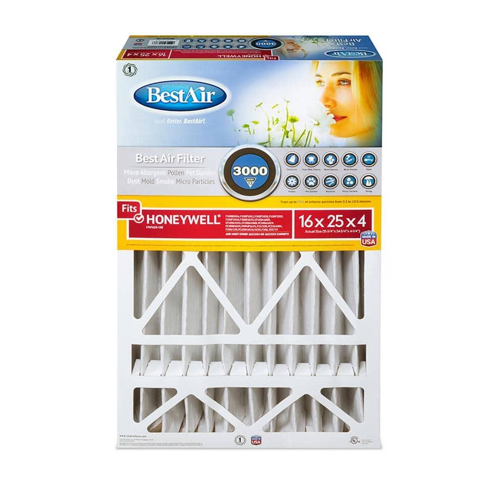 BestAir 3pk 16" x 25" x 4" Honeywell Replacement Air Furnace Filter MERV 13: 4 Inch Electrostatic, EPA Certified