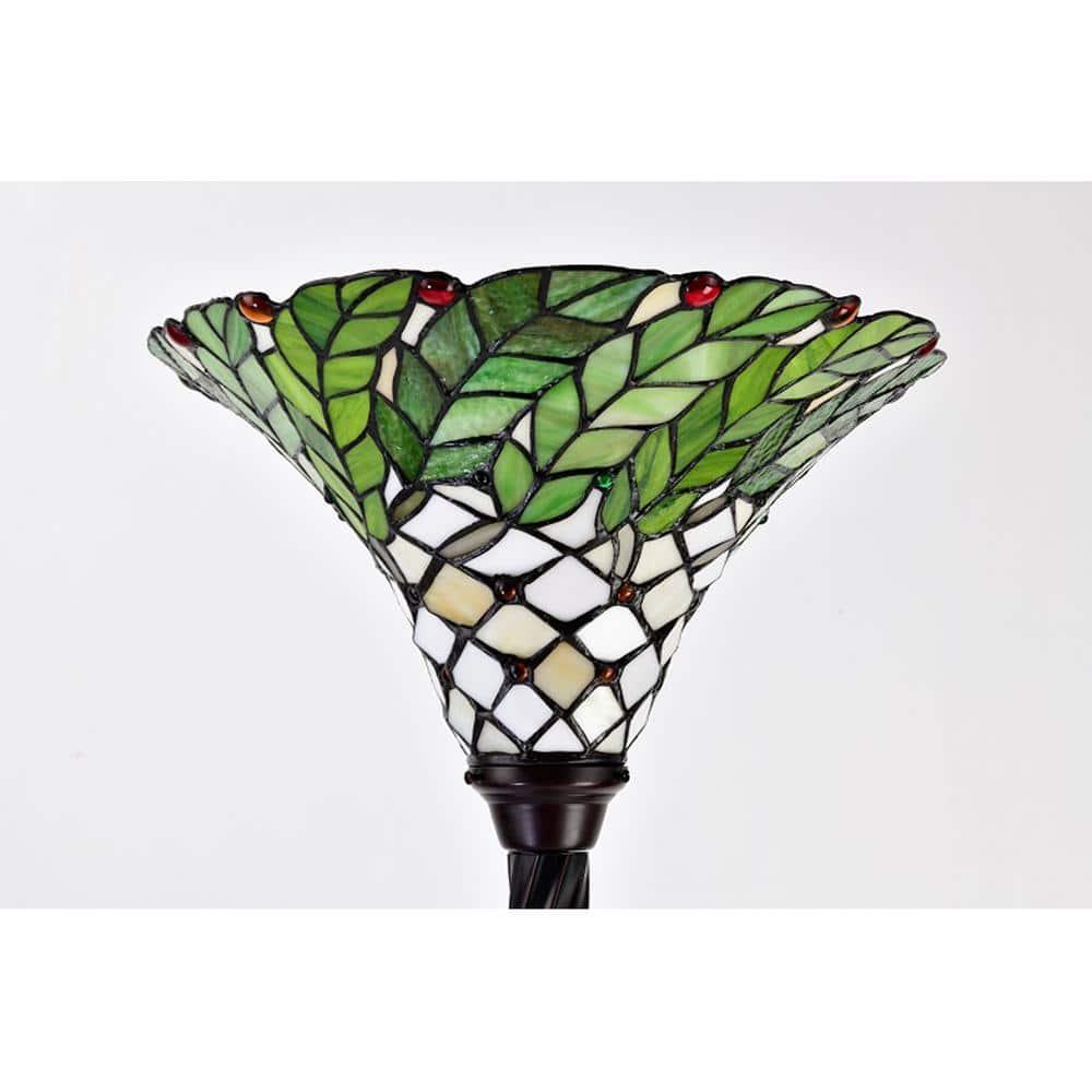 72 in. Antique Bronze Green Leaf Stained Glass Floor Lamp with Foot Switch