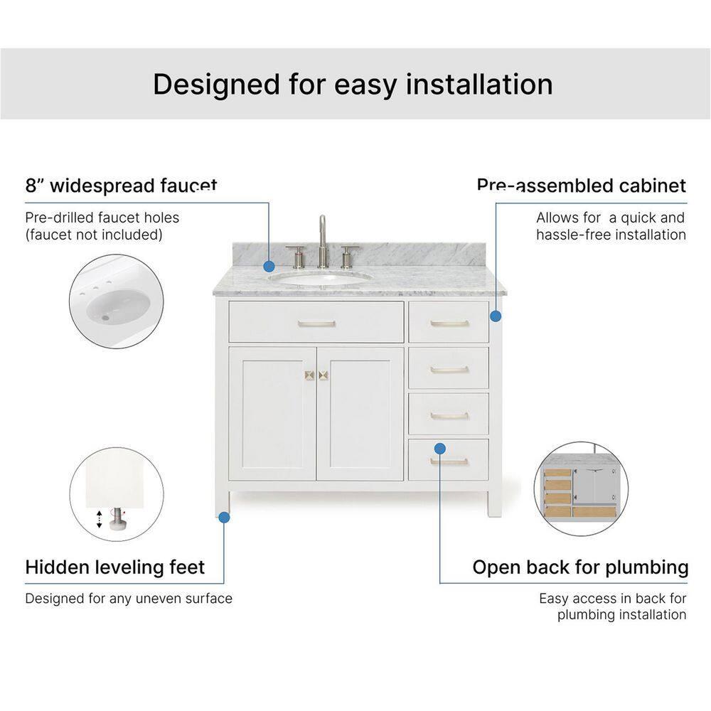 Ariel H036slcqrvo Bristol 36" Free Standing Single Basin Vanity Set - White