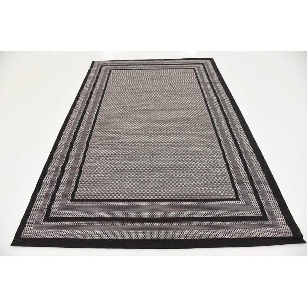 Unique Loom Multi Border Outdoor 5 x 8 (ft) Loomed Polypropylene Gray/Black Rectangular Indoor/Outdoor Geometric Area rug