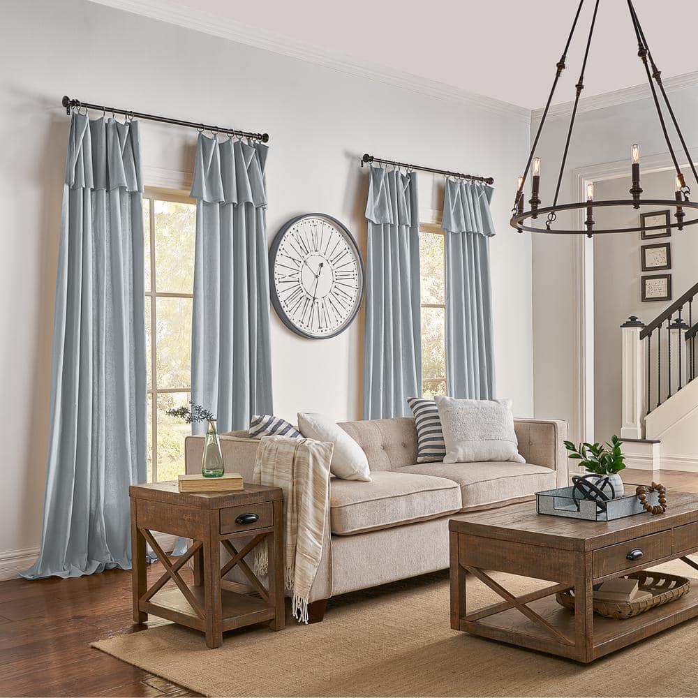 Mercantile Drop Cloth Light Filtering Ring Top Tab Farmhouse Curtain Panel with Valance Wave Blue 84 Inches