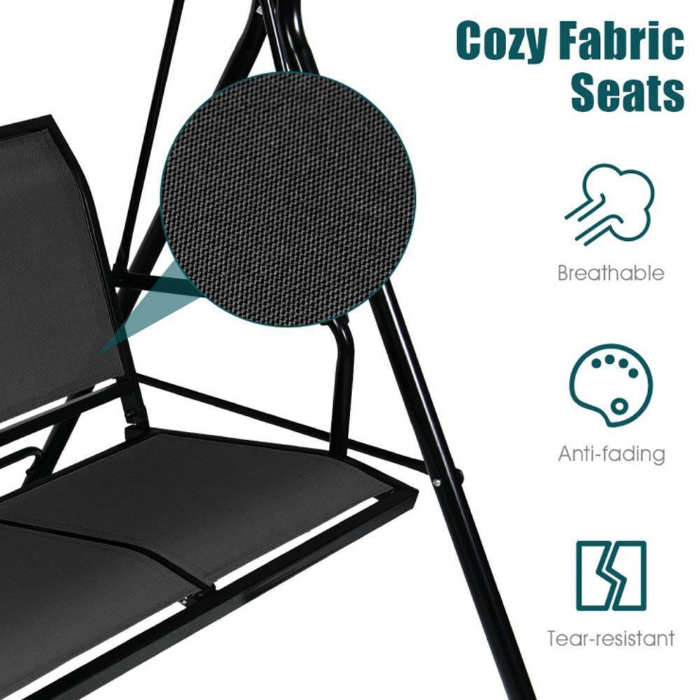 Costway Outdoor Patio Swing Canopy 3 Person Canopy Swing Chair Patio Hammock Black