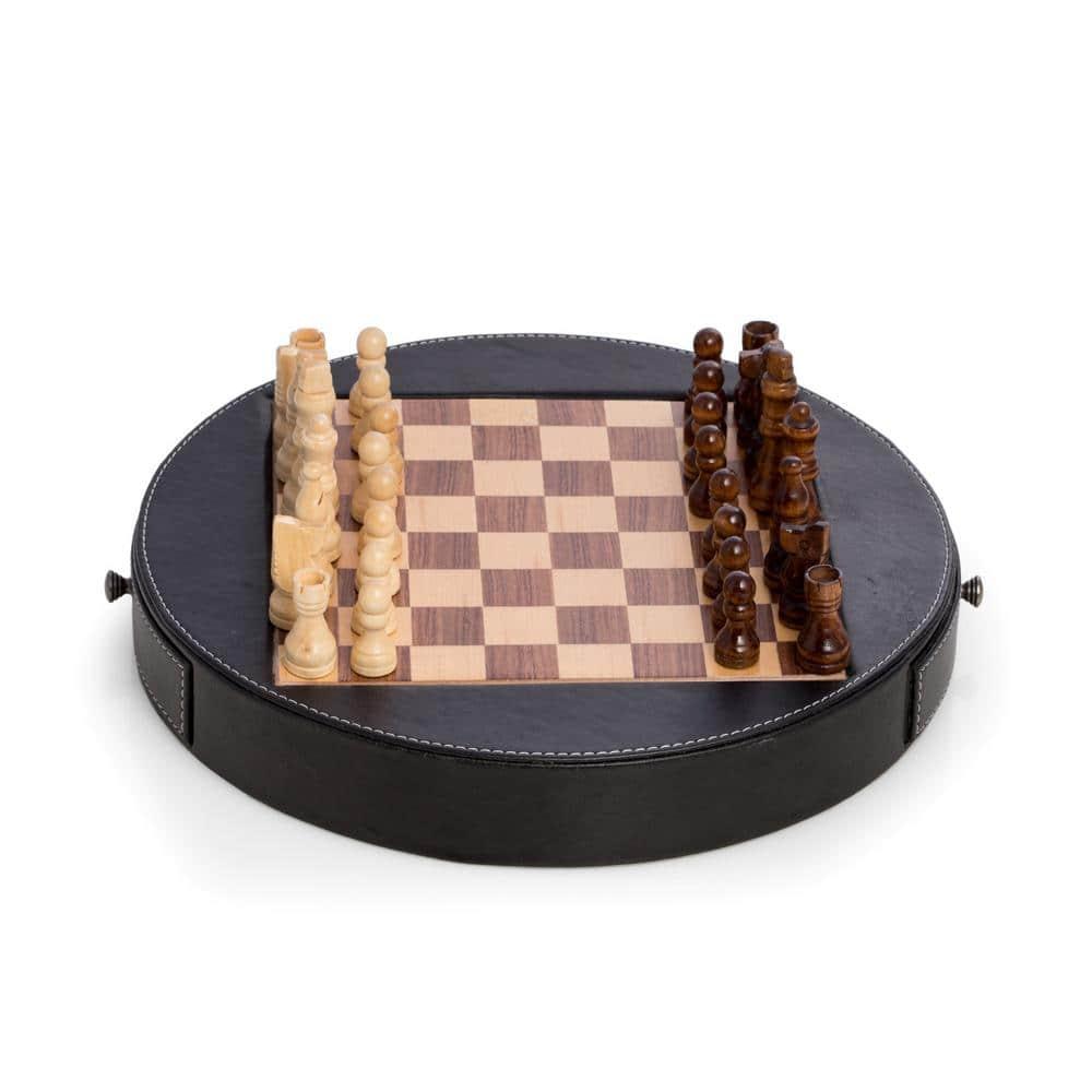 Leather & Wood Chess Set, Black