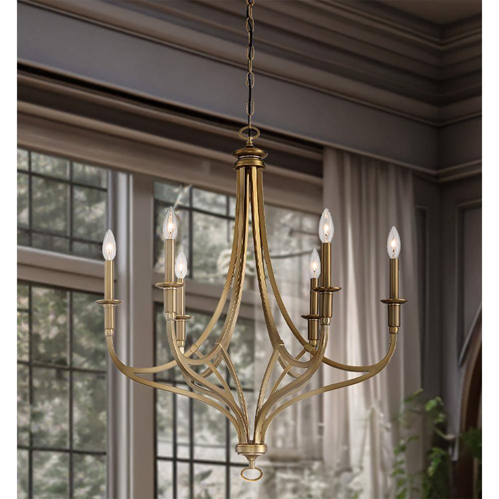 Minka Lavery Brushed Honey Gold Chandelier 28" Wide Modern 6-Light Fixture for Dining Room House Foyer Kitchen Entryway Bedroom