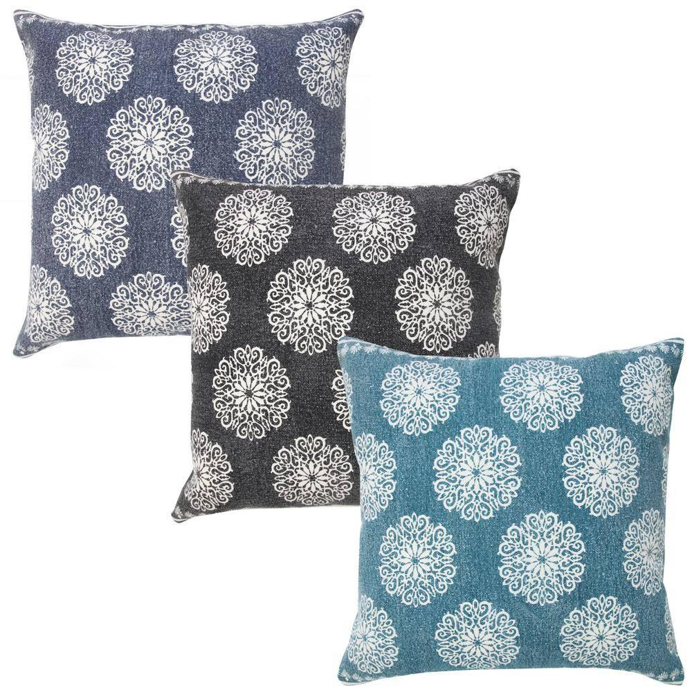 Ox Bay 20" x 20" Traditional, Bohemian, Vintage, Cottage Black, White, Multi-color Floral Cotton Throw Pillow , Zip Closure