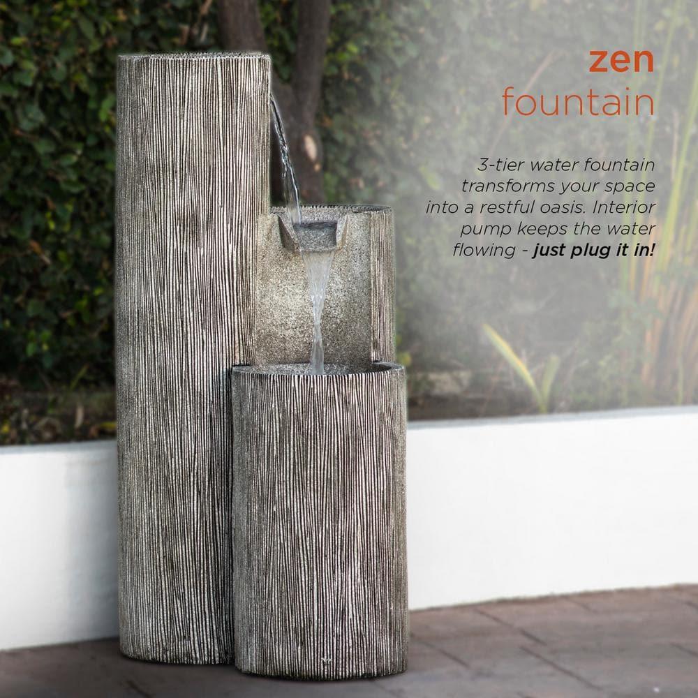 41" Resin Outdoor Tiering Column Zen Fountain with LED Lights Gray - Alpine Corporation