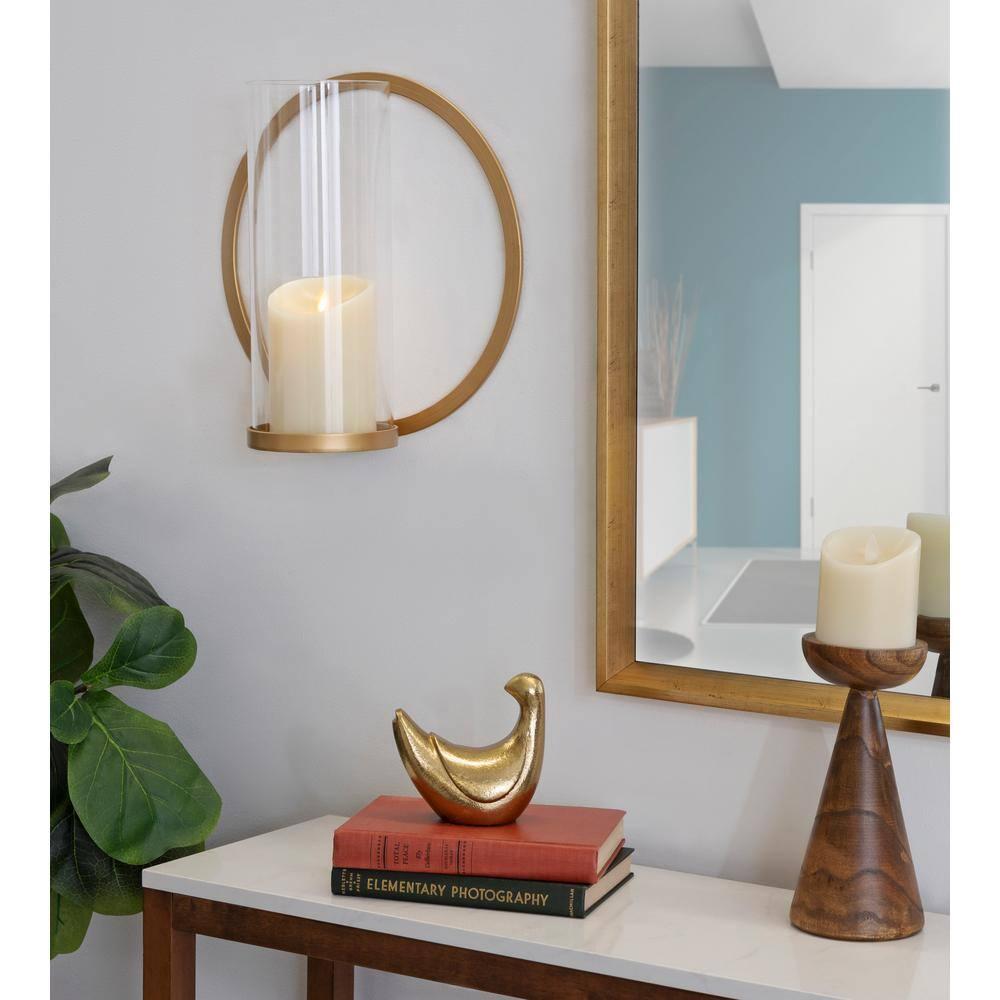 Kate and Laurel Khauli Round Metal Wall Sconce, 12" Diameter, Gold