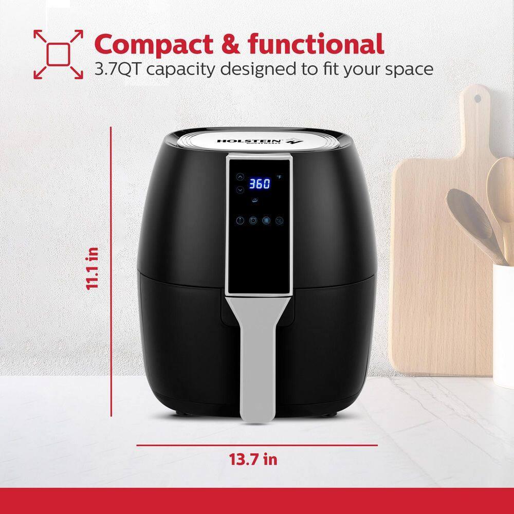 Holstein Housewares - 3.7QT Digital Air Fryer, Black - Convenient and User Friendly with Optimal Control Panel and Seven Cooking Presets