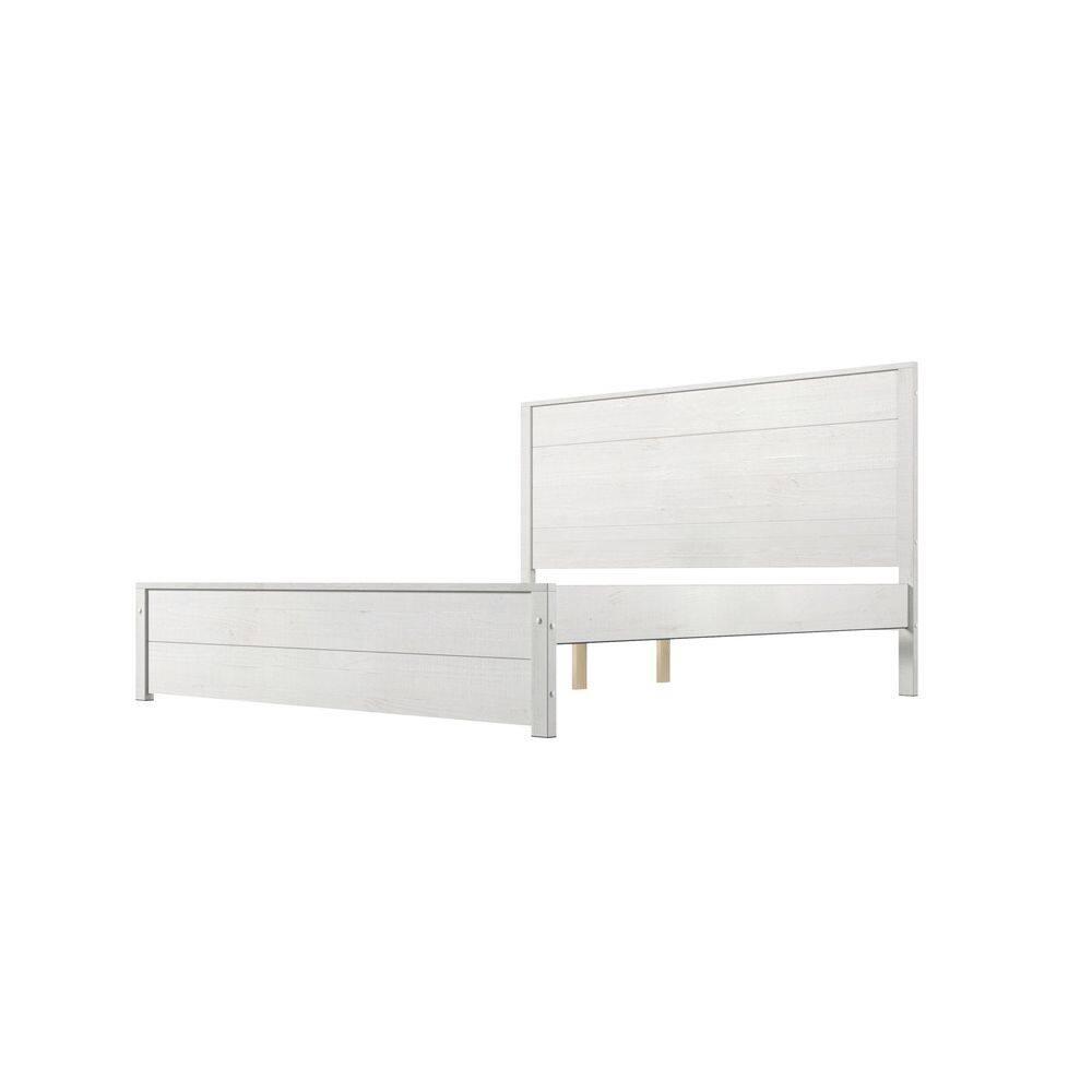 Camaflexi Hampton Solid Wood King Size Bed Frame with Headboard, King Bed with Wood Slat Supports, Coastal White Finish