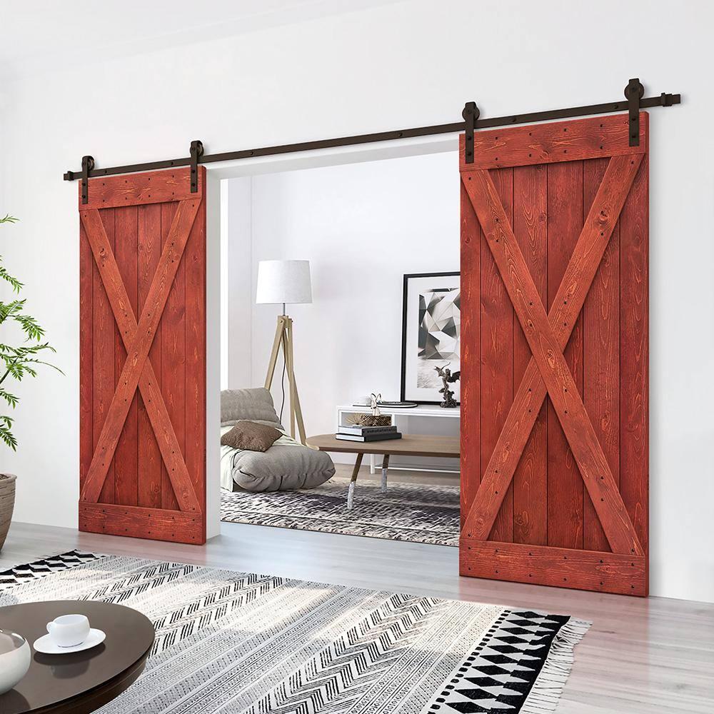 Calhome 84'' Solid Wood Paneled Painted with Installation Hardware Kit Barn Door