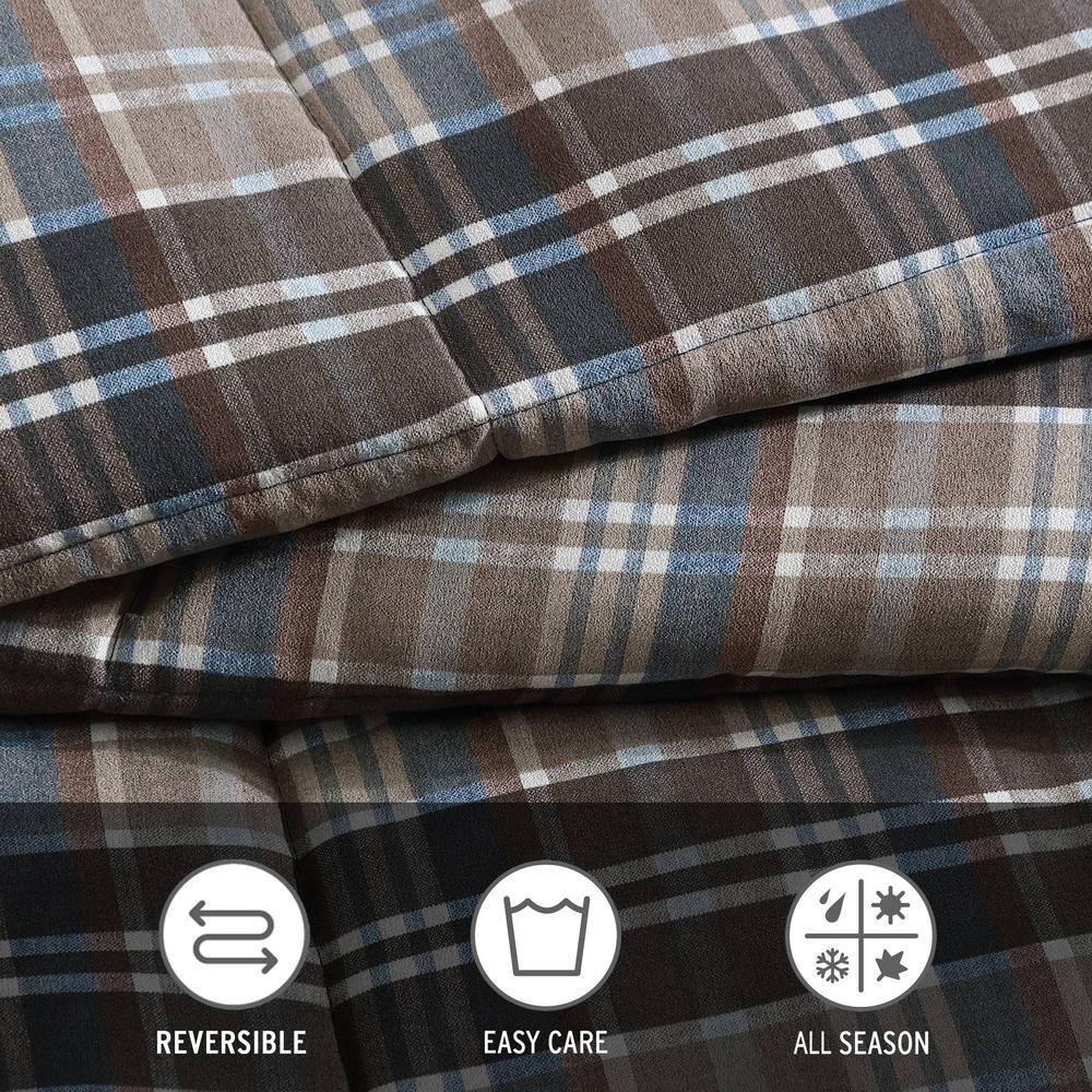 Eddie Bauer Rugged Plaid Brown Microsuede Reversible Duvet Cover Set