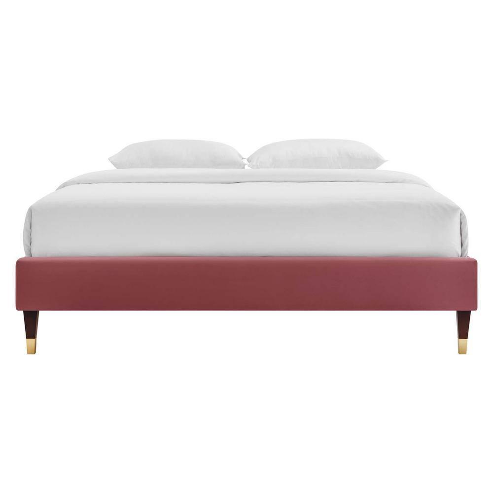 Modway Harlow Full Performance Velvet Platform Bed Frame in Dusty Rose