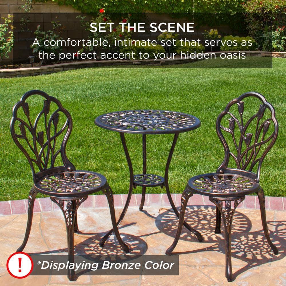 Fleur De Lis Living Fleur De Lis Living 3-Piece Cast Aluminum Patio Bistro Furniture Set W/ Antique Finish - Copper