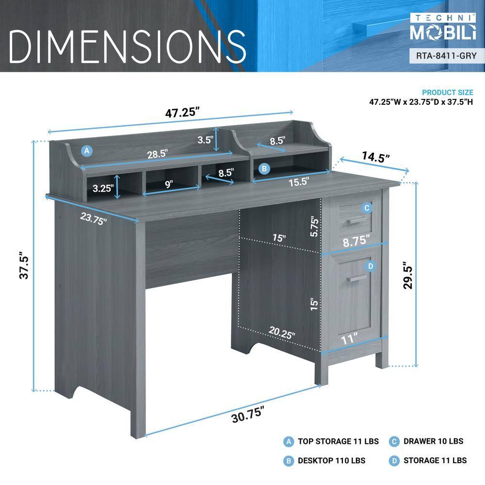 Classic Office Desk with Storage Gray - Techni Mobili