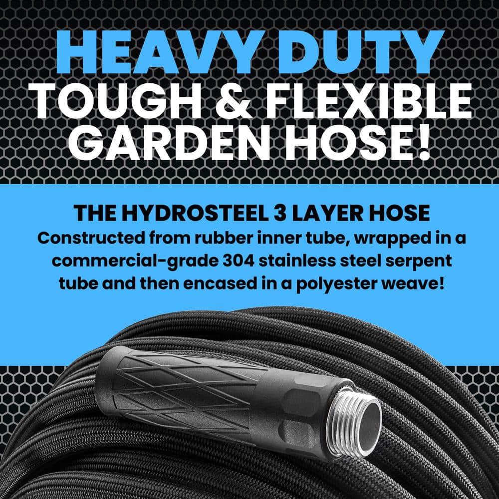 Hydrosteel Heavy Duty 50 Ft Ultra Performance Steel Garden Hose in a Bucket